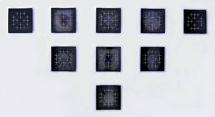 Rekonstruksjonar bilde 1, 2012, 98 x 176 x 2 cm, oljebrent og anløpt stål med innlagt sølvtråd